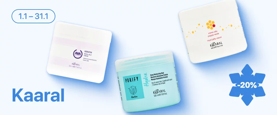 С 1 по 31 января скидка 20% на выделенные средства для ухода за волосами бренда Kaaral