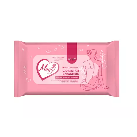 Meggi салфетки влажные для интимной гигиены с растительными экстрактами и молочной кислотой 20шт